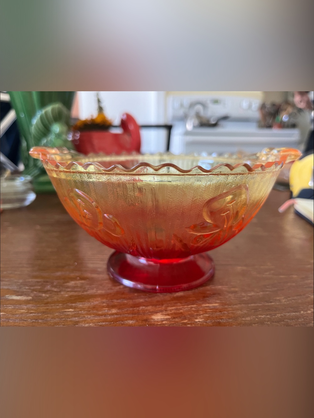 Vintage Jeannette Glass Co. Amberina Iris Floral Footed Dish